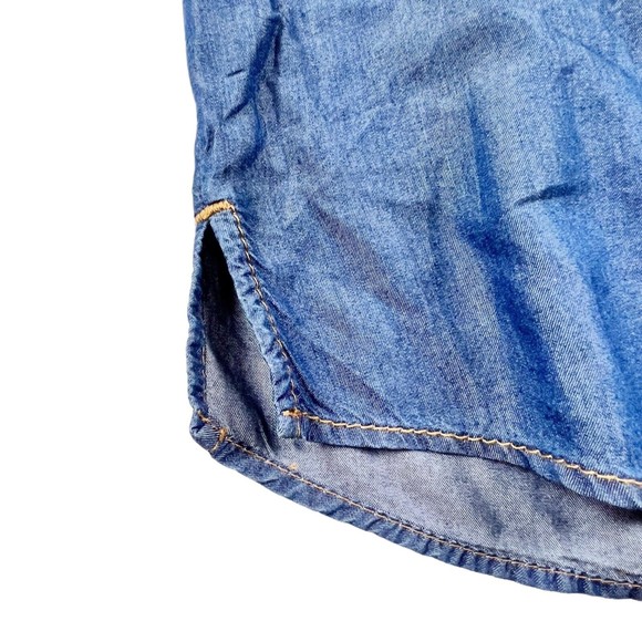 True Religion Chambray Shirt Utility Dress Sleeveless Tie Waist Dark Wash Sz Sm - Picture 4 of 11
